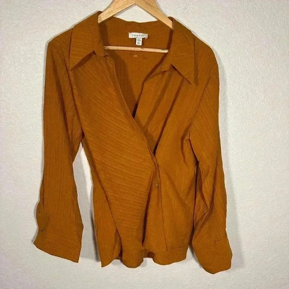 NWOT TopShop Textured Wrap Top In Tobacco - Picture 5 of 10